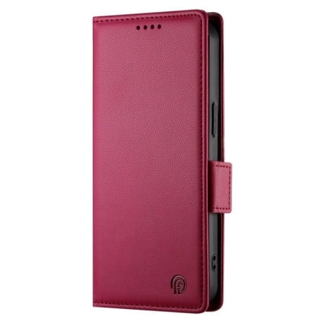 Чохол-книжка Side Buckle Magnetic Frosted Leather для iPhone 16 - винно-червоний