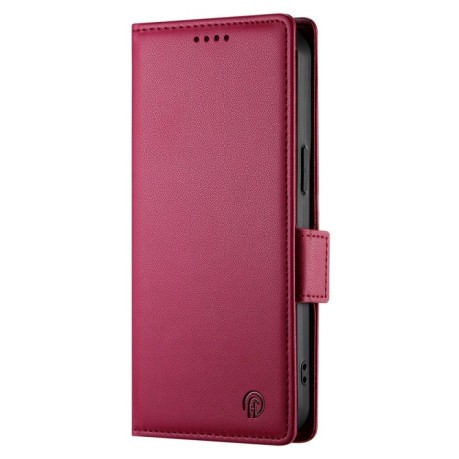 Чехол-книжка Side Buckle Magnetic Frosted Leather для iPhone 16e - винно-красный