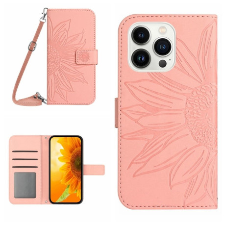 Чехол-книжка Skin Feel Sun Flower для iPhone 15 Pro - розовый