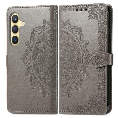Чехол-книжка Mandala Embossing Pattern на Samsung Galaxy S25 Plus 5G - серый