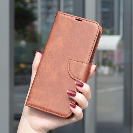 Чехол-книжка Lambskin Texture Pure Color на Xiaomi Redmi Note 15 Pro 4G Global 165.8mm — коричневый