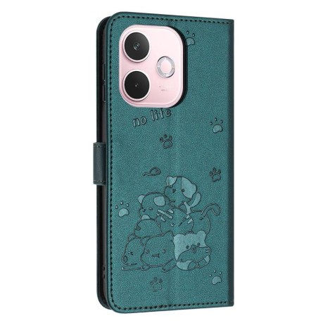 Чохол-книжка Embossed Kitten Phone Leather для OPPO A5 Pro 5G Global - зелений