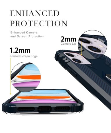 Противоударный чехол Carbon Fiber Rotating Ring на iPhone 12/12 Pro - темно-синий