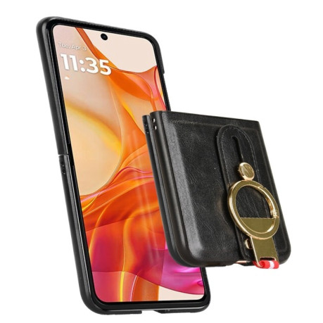 Противоударный чехол Wristband Leather Back для Motorola Razr 50 Ultra - черный