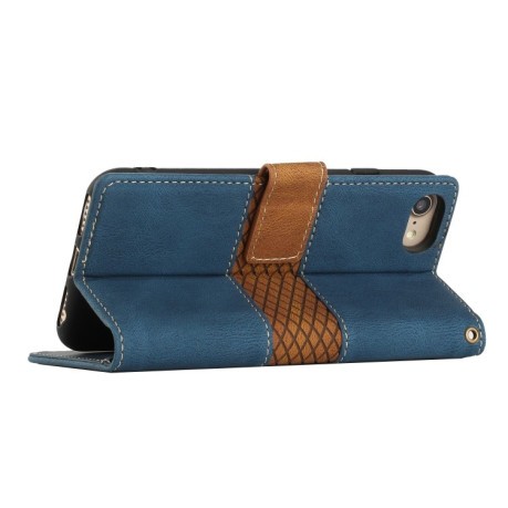 Чохол-книжка Grid Stitching Leather Phone Case with Lanyard для iPhone 16e - синій