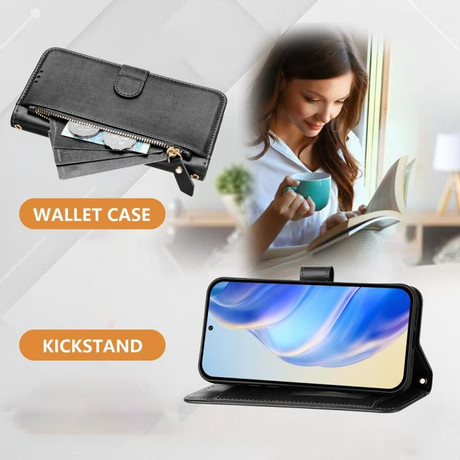 Чехол-книжка Multi-Card Slots Zipper Wallet на Realme Note 80 4G — чёрный