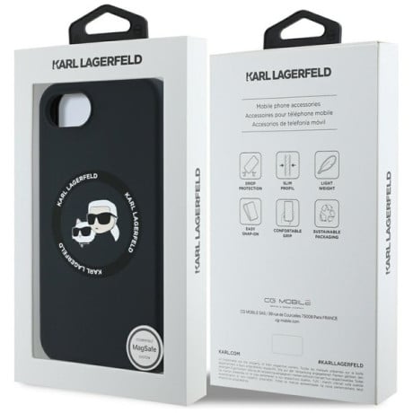 Оригинальный силиконовый чехол Karl Lagerfeld Karl &amp; Choupette MagSafe для iPhone 16e - Black