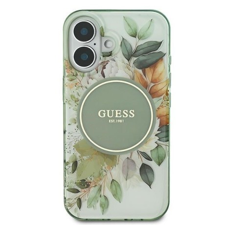 Оригинальный чехол Guess IML Flower &amp; Tonal Circle MagSafe для iPhone 16 - green
