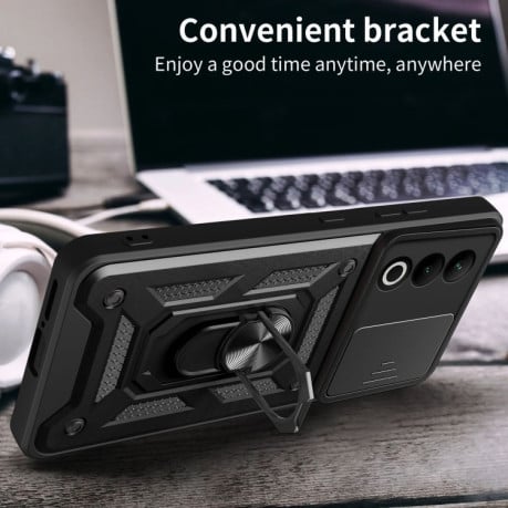 Чехол со шторкой на камеры Sliding Camshield и кармашком для карт на OnePlus Nord CE4 5G Global - серебристый