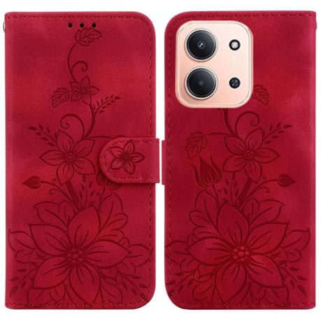 Чохол-книжка з тисненням Lily та магнітною застібкою на Xiaomi Redmi 15C 5G / 4G EU 173mm / Poco C85 5G - червоний