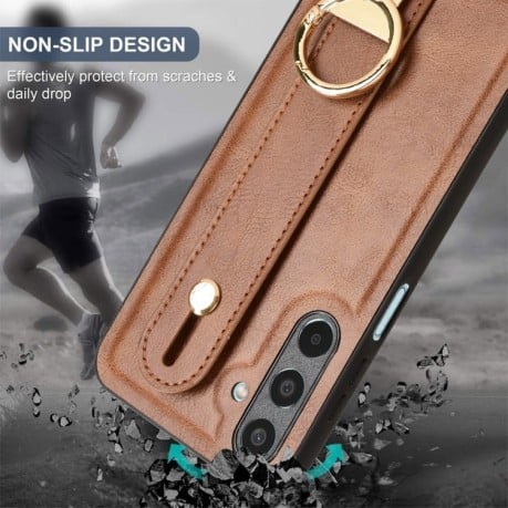 Протиударний чохол Wristband Leather Back для Samsung Galaxy M35 5G - коричневий