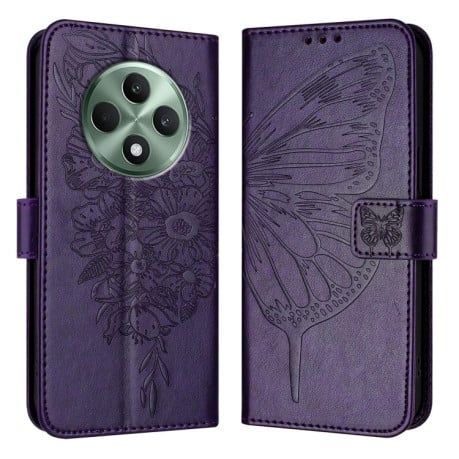 Чехол-книжка Embossed Butterfly для OPPO Reno12 F/12 FS 5G Global - фиолетовый