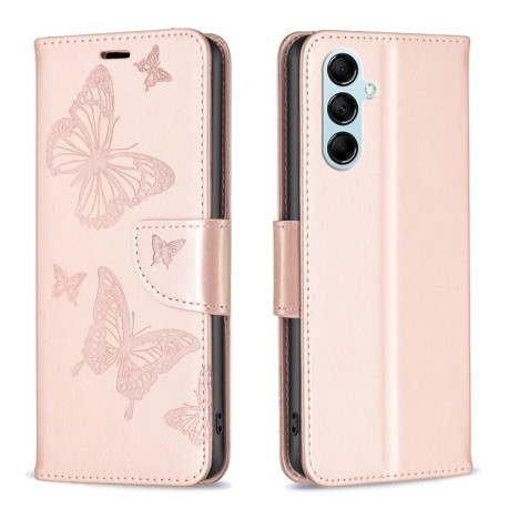 Чехол-книжка Butterflies Pattern для Samsung Galaxy M14 5G - золотой