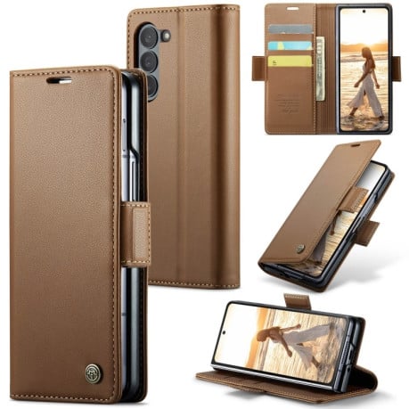 Чохол-книжка CaseMe 023 Butterfly Buckle Litchi Texture RFID для Samsung Galaxy Fold 6 5G - коричневий
