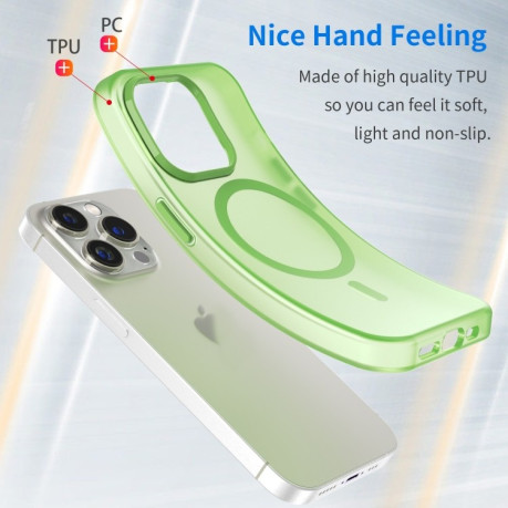 Противоударный чехол MagSafe Frosted Translucent TPU + PC для  iPhone 16 Pro Max - зеленый