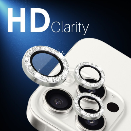 Захисне скло NORTHJO Glitter Camera Lens Protector Tempered Glass Metal Ring на iPhone 16 Pro / 16 Pro Max - сріблясте