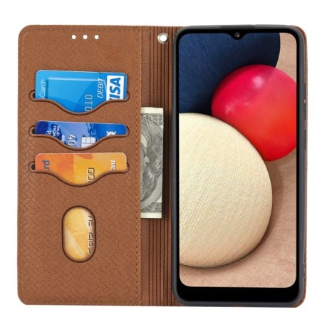 Чехол-книжка Woven Texture для Samsung Galaxy A03s - коричневый