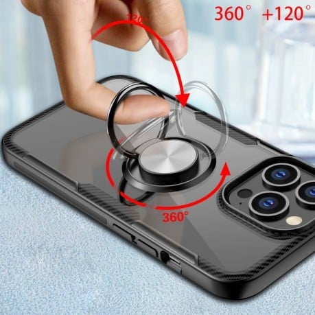 Противоударный чехол Acrylic Ring Holder на iPhone 13 Pro - черный