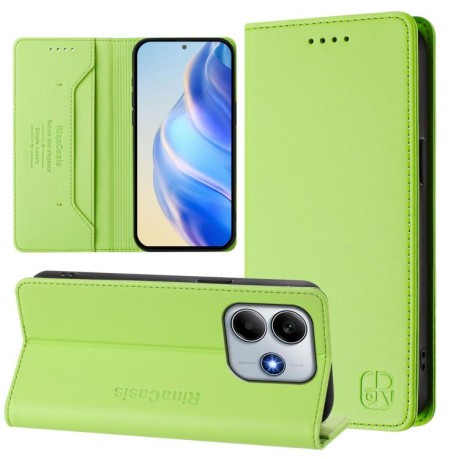 Чехол-книжка RC01 Dual-Folded Magnetic Suction RFID Leather на Xiaomi Poco M7 Pro 5G - зеленый
