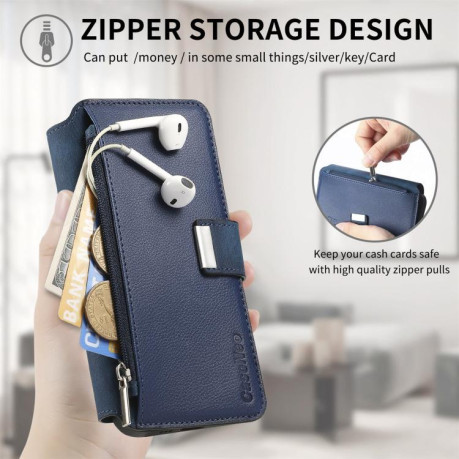Чехол-книжка CaseNeo MagSafe RFID Anti-theft Zipper Wallet Retro Leather для Realme GT 7 Pro - синий