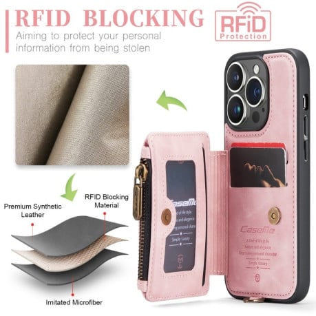 Чохол CaseMe C20 Multifunctional RFID Leather для iPhone 15 Pro Max - рожевий