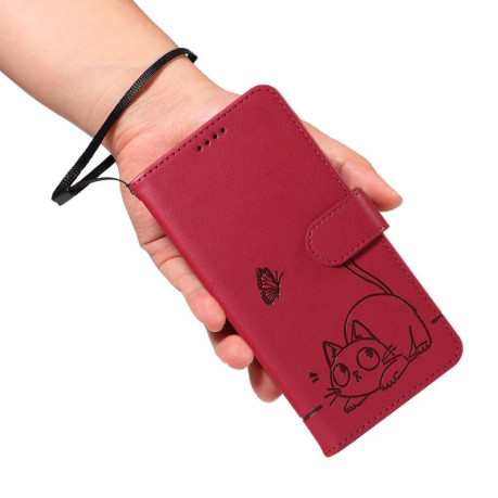 Чехол-книжка Happy Cat Pattern для Xiaomi Redmi A5 4G - красный