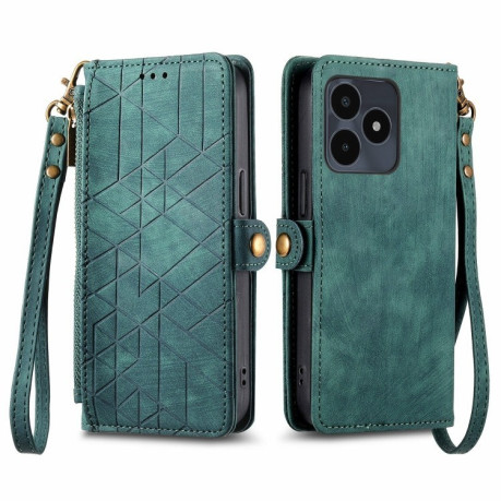 Чохол-книжка Geometric Zipper Wallet Side Buckle Leather для Realme Note 50 - зелений