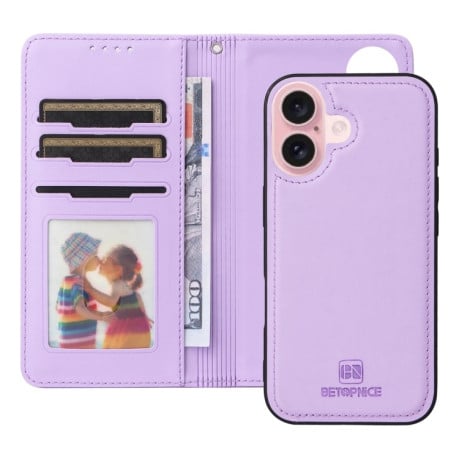 Чохол-книжка BETOPNICE BN-005 2 in 1 Detachable Imitate Genuine Leather для iPhone 16 - фіолетовий