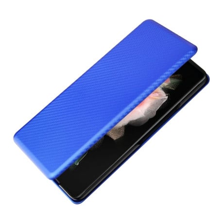 Чохол-книга Carbon Fiber Texture на Samsung Galaxy Fold4 - синій