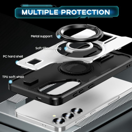 Протиударний чохол Ring Holder Carbon Fiber PC Hybrid TPU  для Samsung Galaxy S25+ 5G - білий