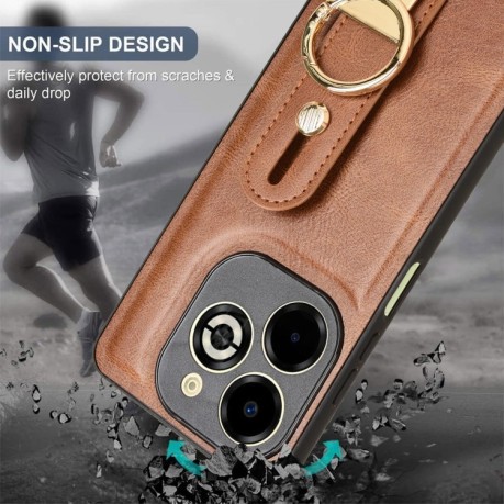 Противоударный чехол Wristband Leather Back для Infinix Smart 8 Plus / Smart 8 Pro - коричневый