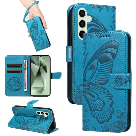 Чехол-книжка Swallowtail Butterfly Embossed Leather для Samsung Galaxy S24 FE 5G - синий