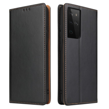 Кожаный чехол-книжка Fierre Shann Genuine leather на Samsung Galaxy S21 Ultra - черный