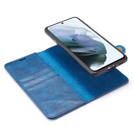 Кожаный чехол-книжка DG.MING Crazy Horse Texture на Samsung Galaxy S21 FE - синий