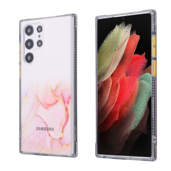 Протиударний чохол Marble Pattern Glittery Powder Samsung Galaxy S22 Ultra 5G - рожевий