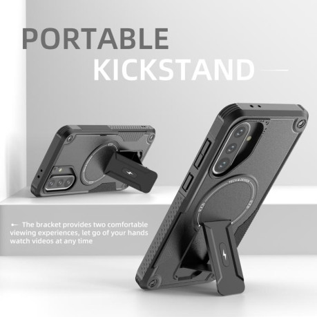 Противоударный чехол MagSafe Holder Armor PC Hybrid для Samsung Galaxy A36 / A56 5G - черный