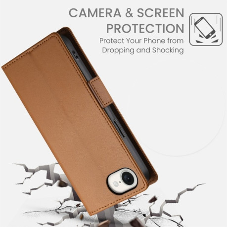 Чехол-книжка Side Buckle Magnetic Frosted Leather для iPhone 16e - коричневый