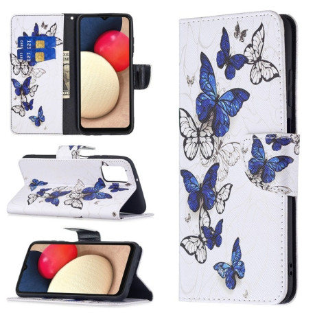 Чехол-кошелек Colored Drawing Pattern для Samsung Galaxy A03s - Blue Butterflies