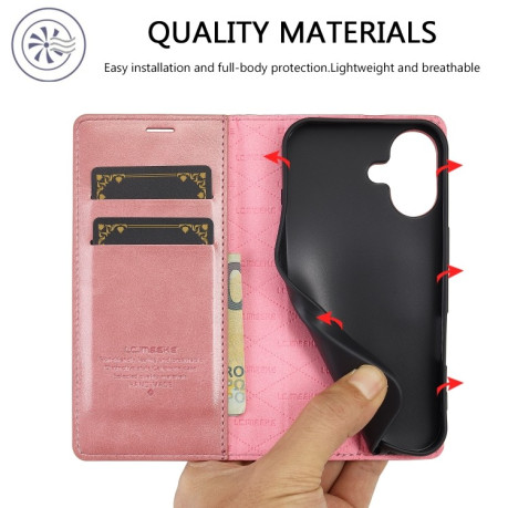 Чехол-книжка LCIMEEKE Strong для iPhone 16 Plus - розовое золото