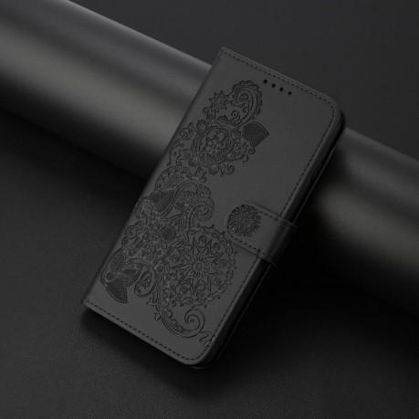 Чехол-книжка Embossed Flower Zipper Leather на Redmi Note 14 Pro+ 5G - черный