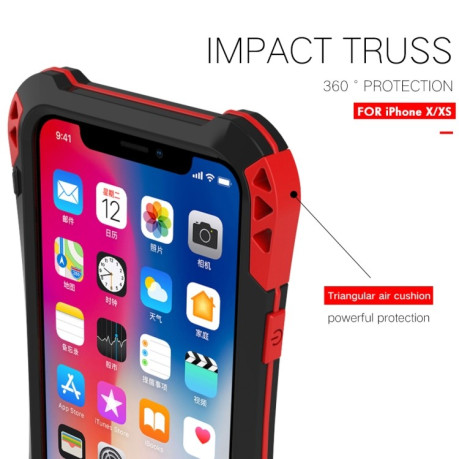 Противоударный металлический чехол R-JUST AMIRA Metal на iPhone XS/X - черно-красный