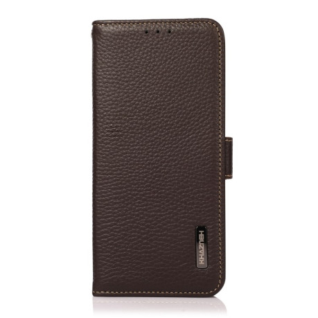 Кожаный чехол-книжка KHAZNEH Genuine Leather RFID для iPhone 12/12 pro - коричневый