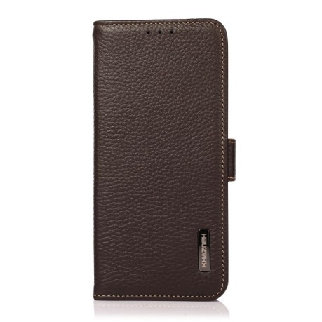 Шкіряний чохол-книжка KHAZNEH Genuine Leather RFID для Samsung Galaxy S21 FE 5G - коричневий