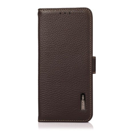 Кожаный чехол-книжка KHAZNEH Genuine Leather RFID для  Samsung Galaxy S22 Ultra 5G - коричневый