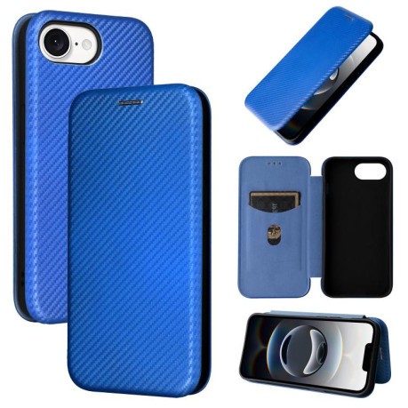 Чехол-книжка Carbon Fiber Texture на iPhone 16e - синий