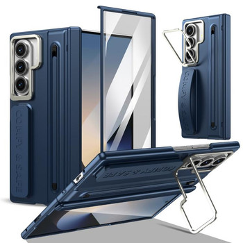 Чохол Film Integrated Lens Frame Bracket з рамкою та підставкою на Samsung Galaxy Fold8 5G — темно-синій