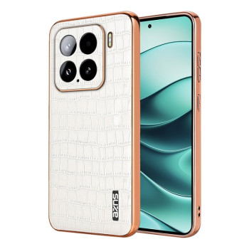Чехол AZNS металлизированная рамка Electroplated Frame фактура “крокодил” на Xiaomi 15 - белый
