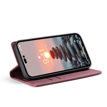 Шкіряний чохол CaseMe-013 Multifunctional на iPhone 15 Pro - винно-червоний