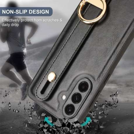 Противоударный чехол Wristband Leather Back для Samsung Galaxy A36 5G - черный