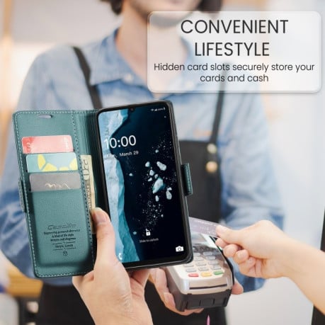 Чехол-книжка CaseMe 023 Butterfly Buckle Litchi Texture RFID Anti-theft Leather на Samsung Galaxy A07 / A06 - зеленый